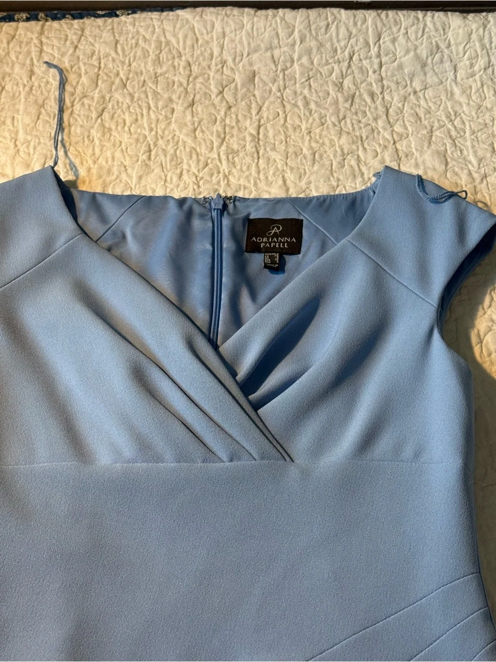 Adrianna Papell Powder Blue V-Neck Midi Sheath Dress
